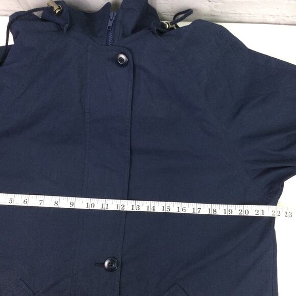 London Fog Hooded Minimalist Preppy Lightweight Casual Blue Full Zip Coat Size 8 - Picture 9 of 11